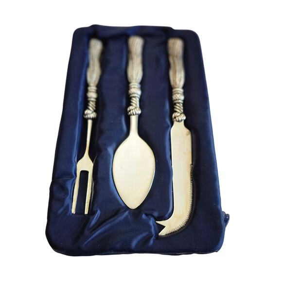 New Set 3 Silea Tassel Handle Silver Plated Butter Spreader Fork Knot Cheese - Picture 1 of 11